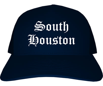 South Houston Texas TX Old English Mens Trucker Hat Cap Navy Blue