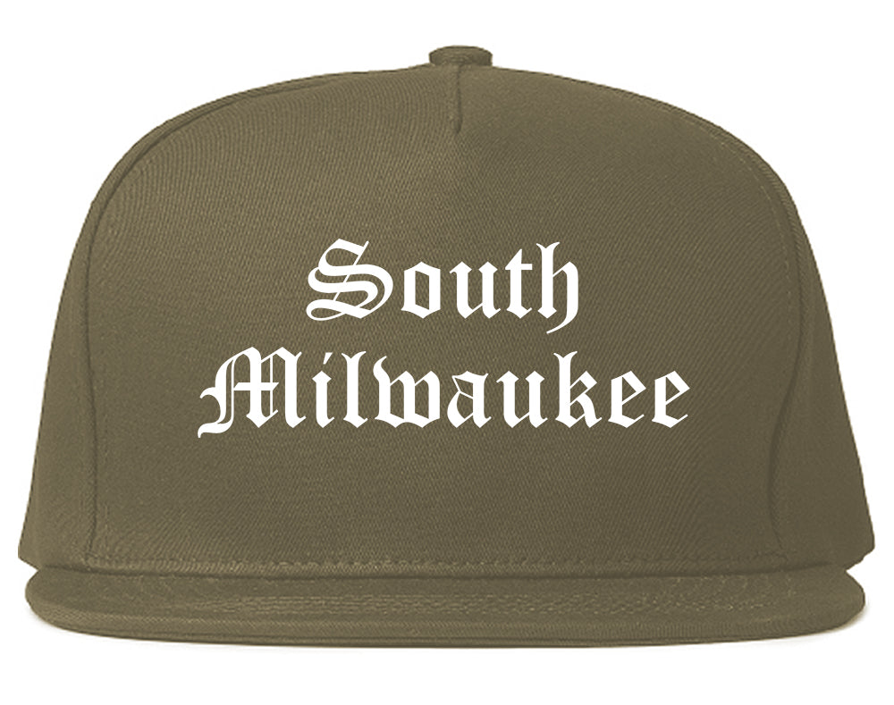 South Milwaukee Wisconsin WI Old English Mens Snapback Hat Grey