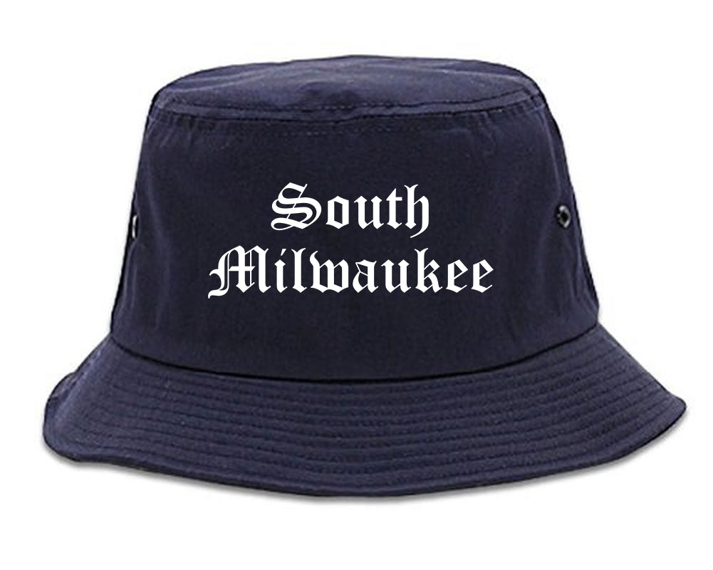 South Milwaukee Wisconsin WI Old English Mens Bucket Hat Navy Blue