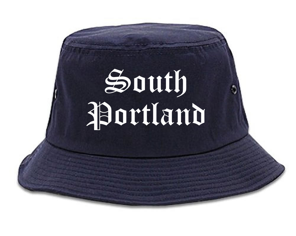 South Portland Maine ME Old English Mens Bucket Hat Navy Blue