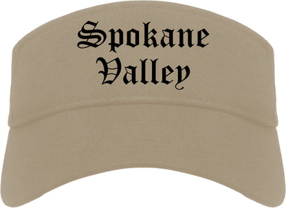 Spokane Valley Washington WA Old English Mens Visor Cap Hat Khaki