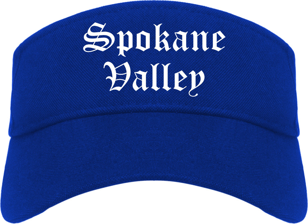 Spokane Valley Washington WA Old English Mens Visor Cap Hat Royal Blue