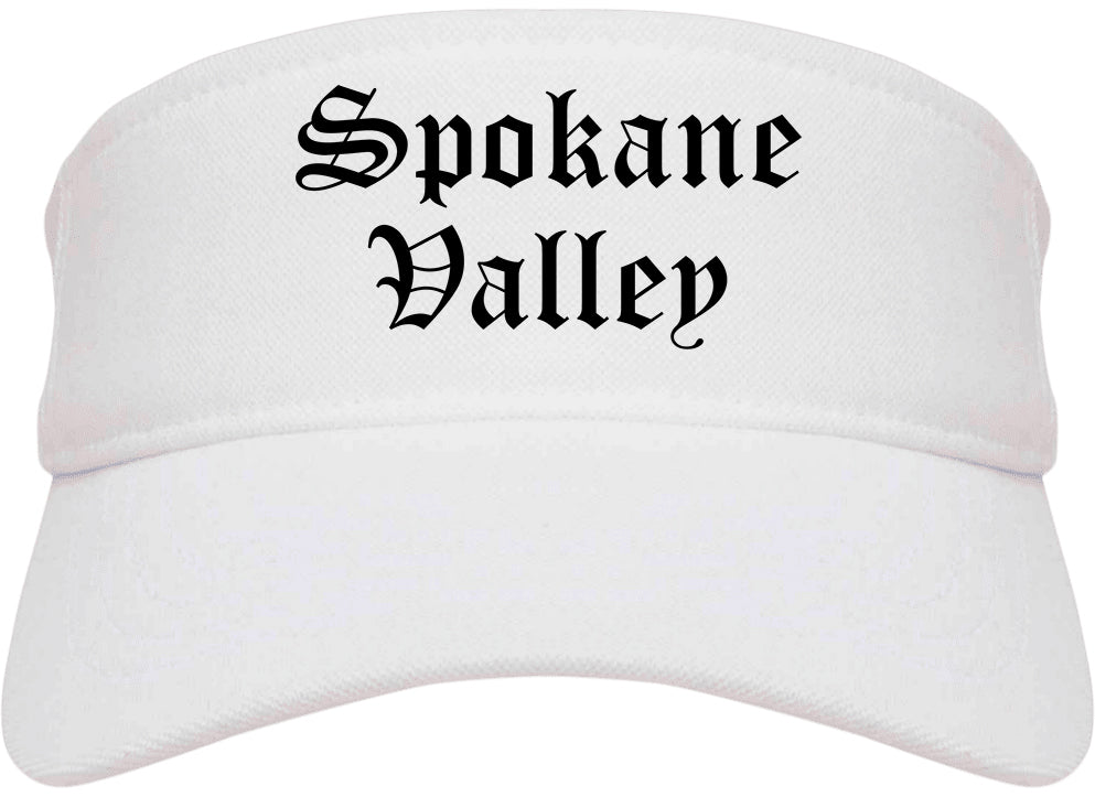 Spokane Valley Washington WA Old English Mens Visor Cap Hat White