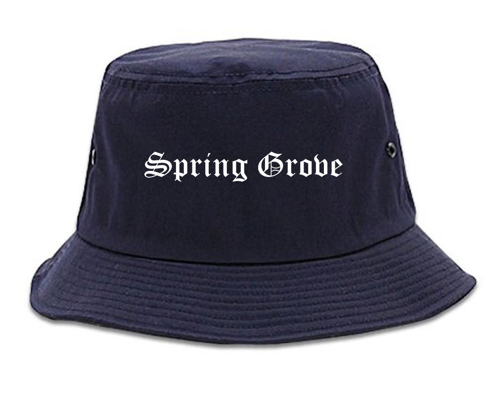 Spring Grove Illinois IL Old English Mens Bucket Hat Navy Blue