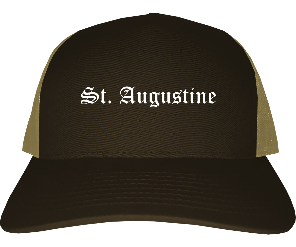 St. Augustine Florida FL Old English Mens Trucker Hat Cap Brown