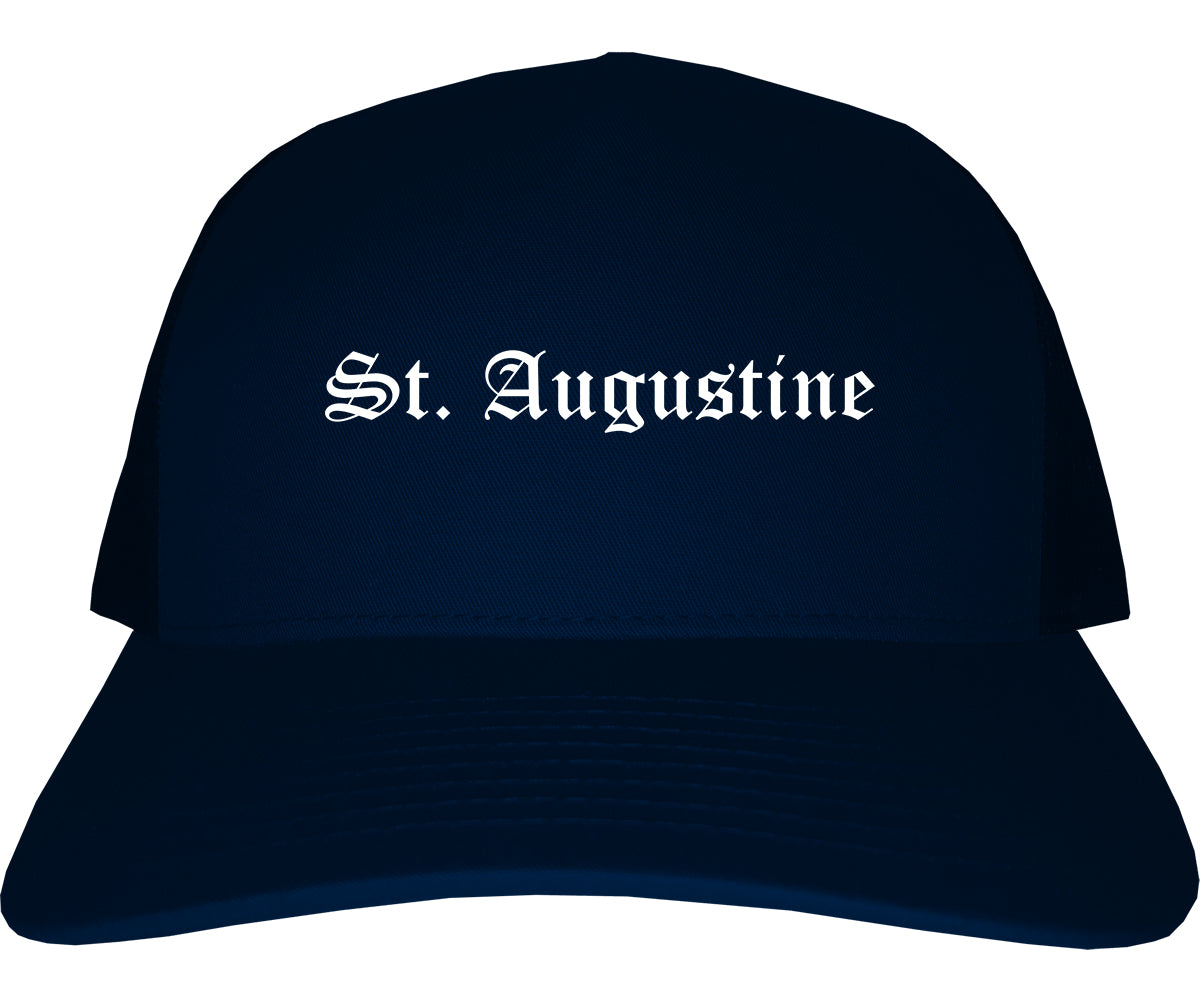 St. Augustine Florida FL Old English Mens Trucker Hat Cap Navy Blue