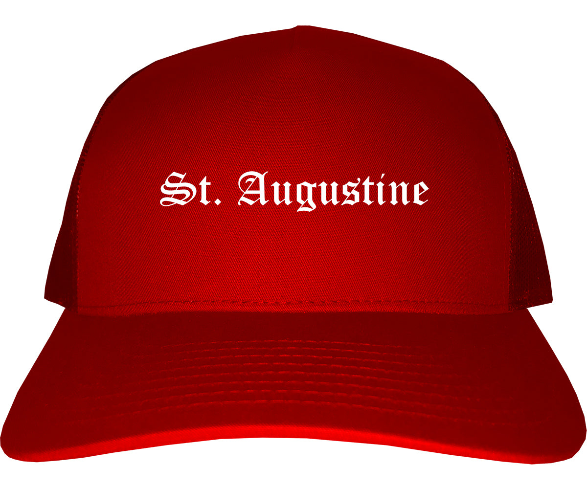 St. Augustine Florida FL Old English Mens Trucker Hat Cap Red