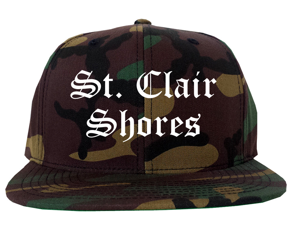 St. Clair Shores Michigan MI Old English Mens Snapback Hat Army Camo