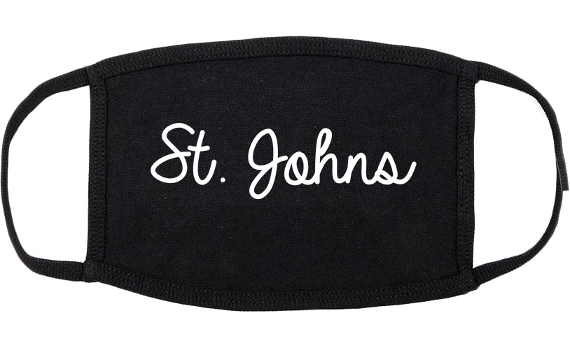 St. Johns Michigan MI Script Cotton Face Mask Black