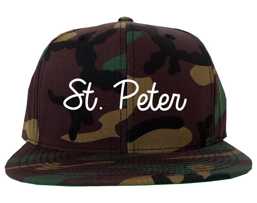 St. Peter Minnesota MN Script Mens Snapback Hat Army Camo