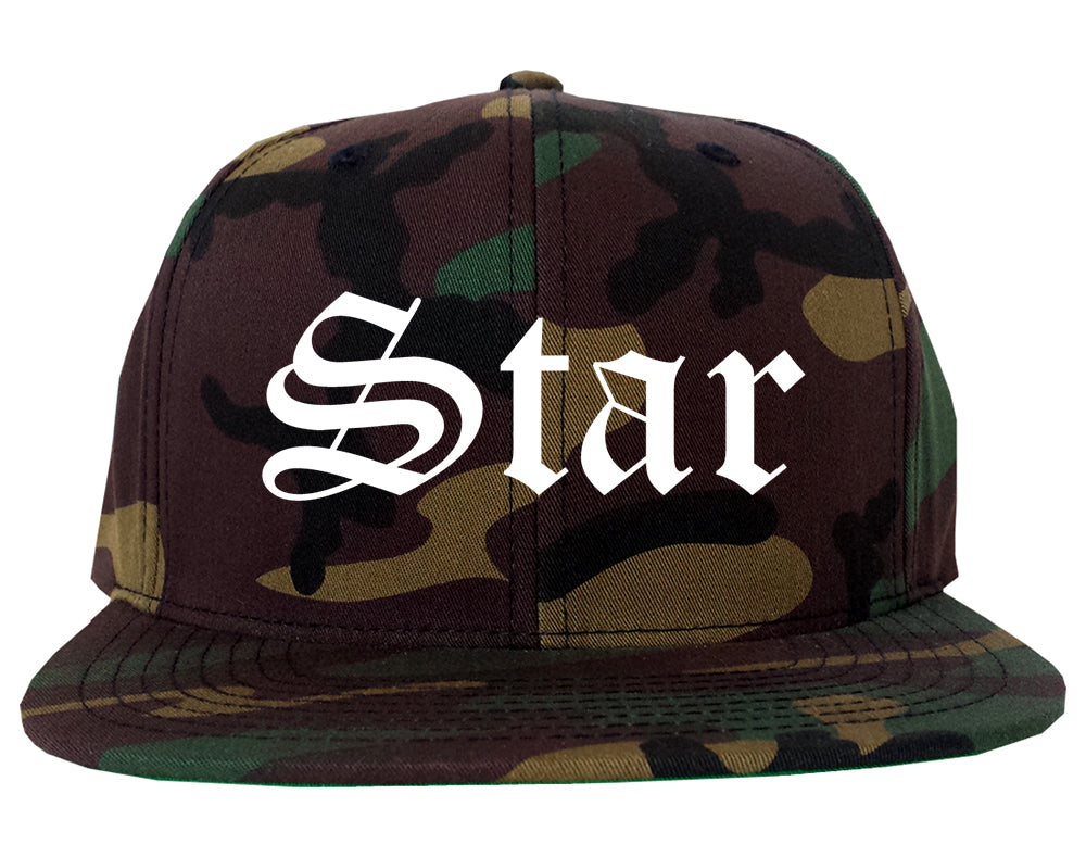 Star Idaho ID Old English Mens Snapback Hat Army Camo