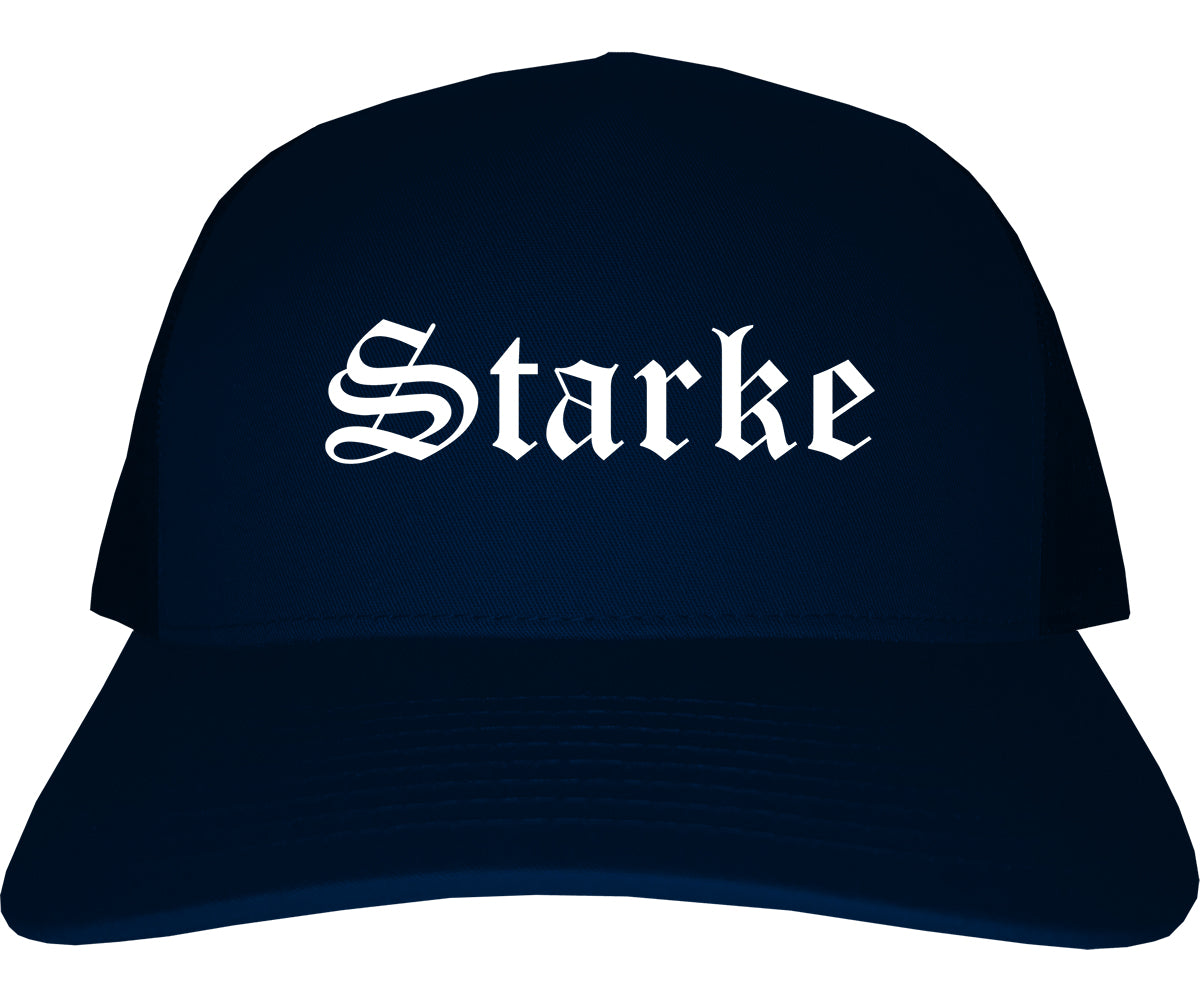 Starke Florida FL Old English Mens Trucker Hat Cap Navy Blue