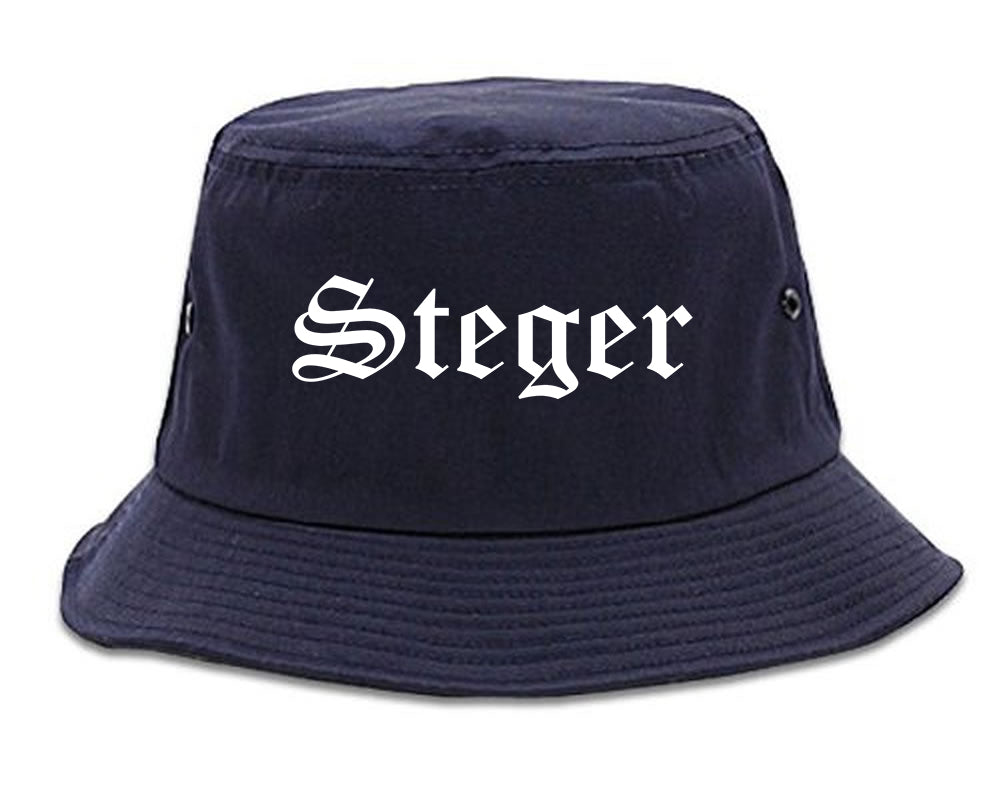 Steger Illinois IL Old English Mens Bucket Hat Navy Blue