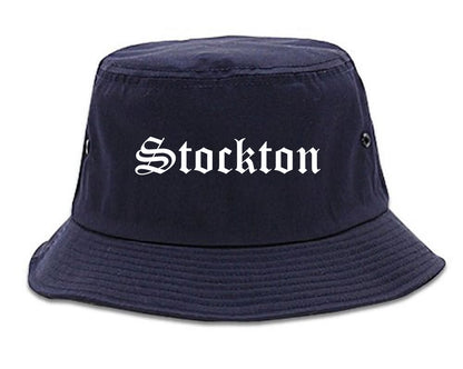 Stockton California CA Old English Mens Bucket Hat Navy Blue