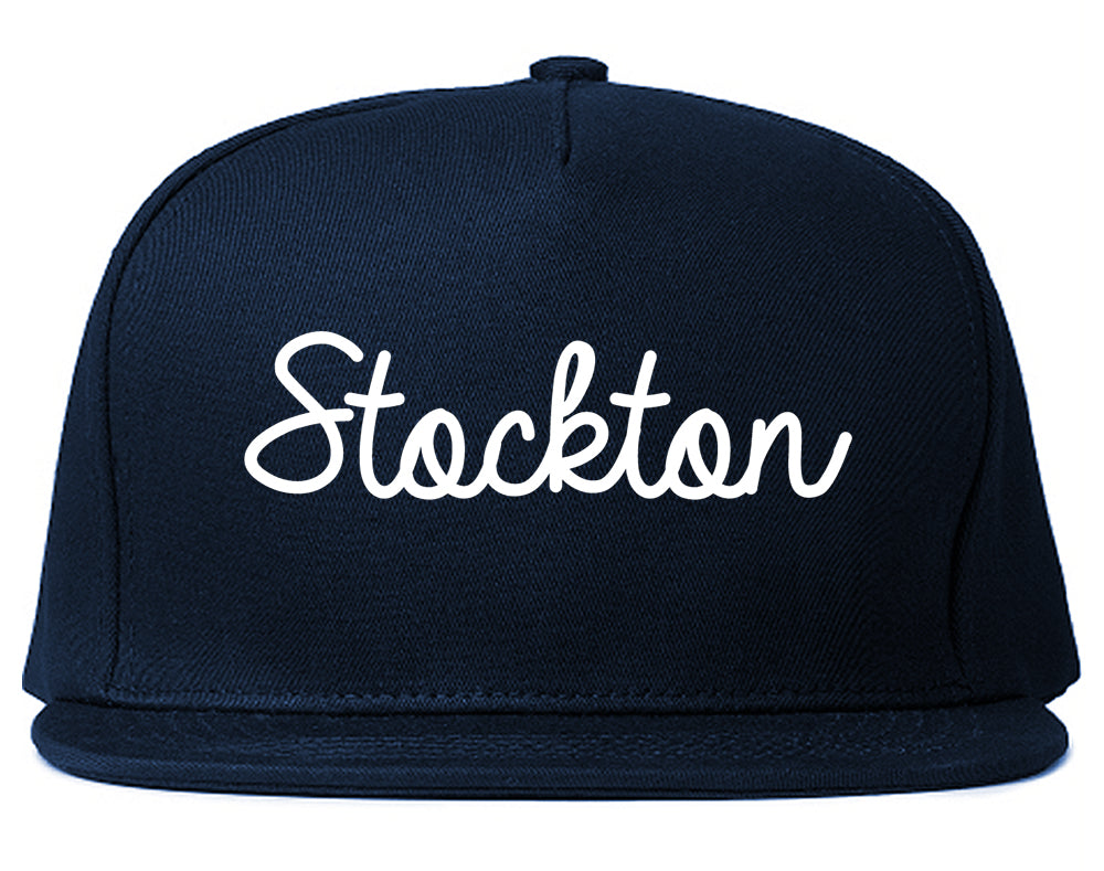 Stockton California CA Script Mens Snapback Hat Navy Blue