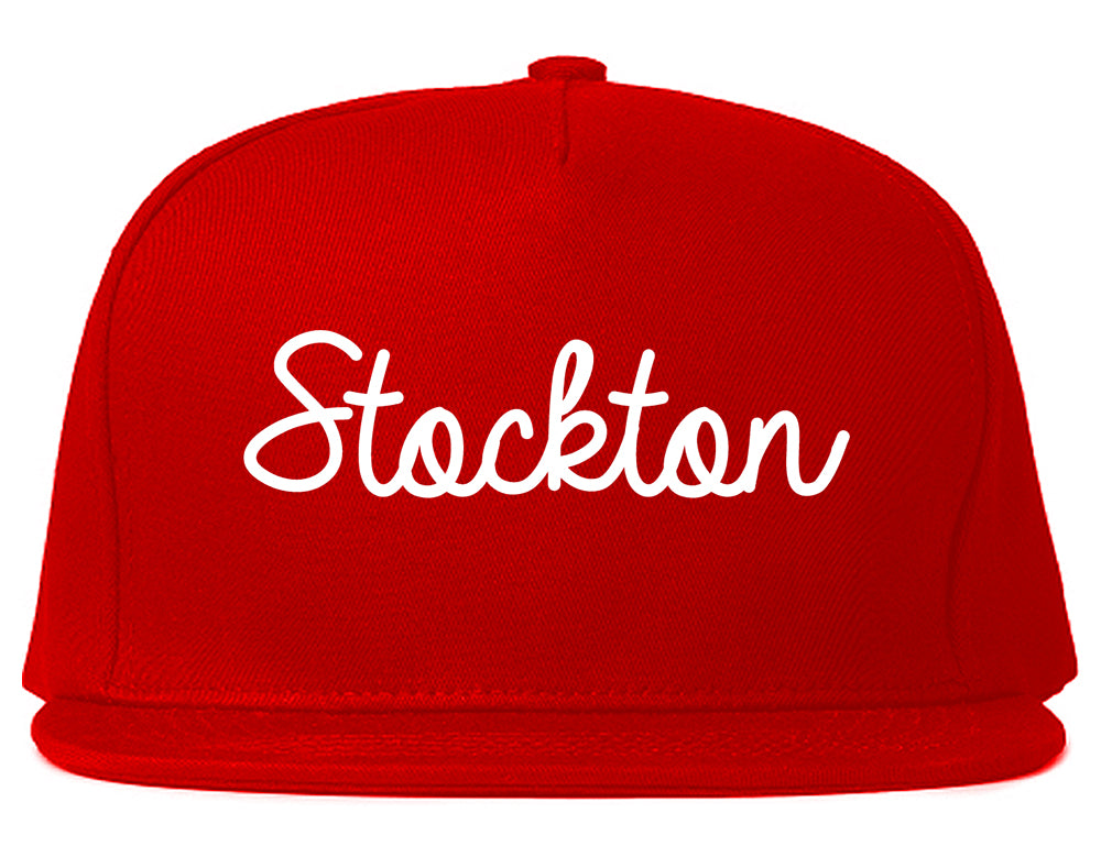 Stockton California CA Script Mens Snapback Hat Red