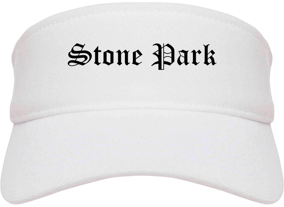 Stone Park Illinois IL Old English Mens Visor Cap Hat White