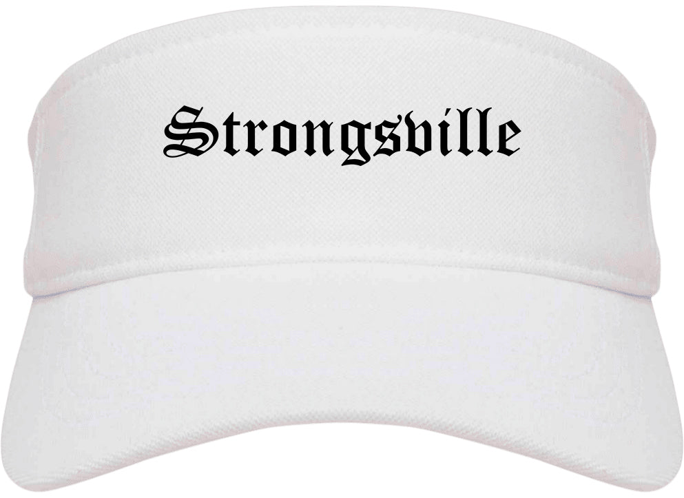 Strongsville Ohio OH Old English Mens Visor Cap Hat White