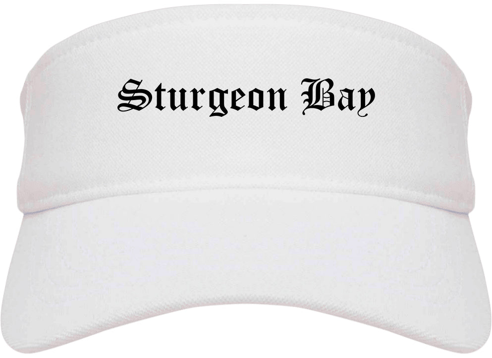 Sturgeon Bay Wisconsin WI Old English Mens Visor Cap Hat White
