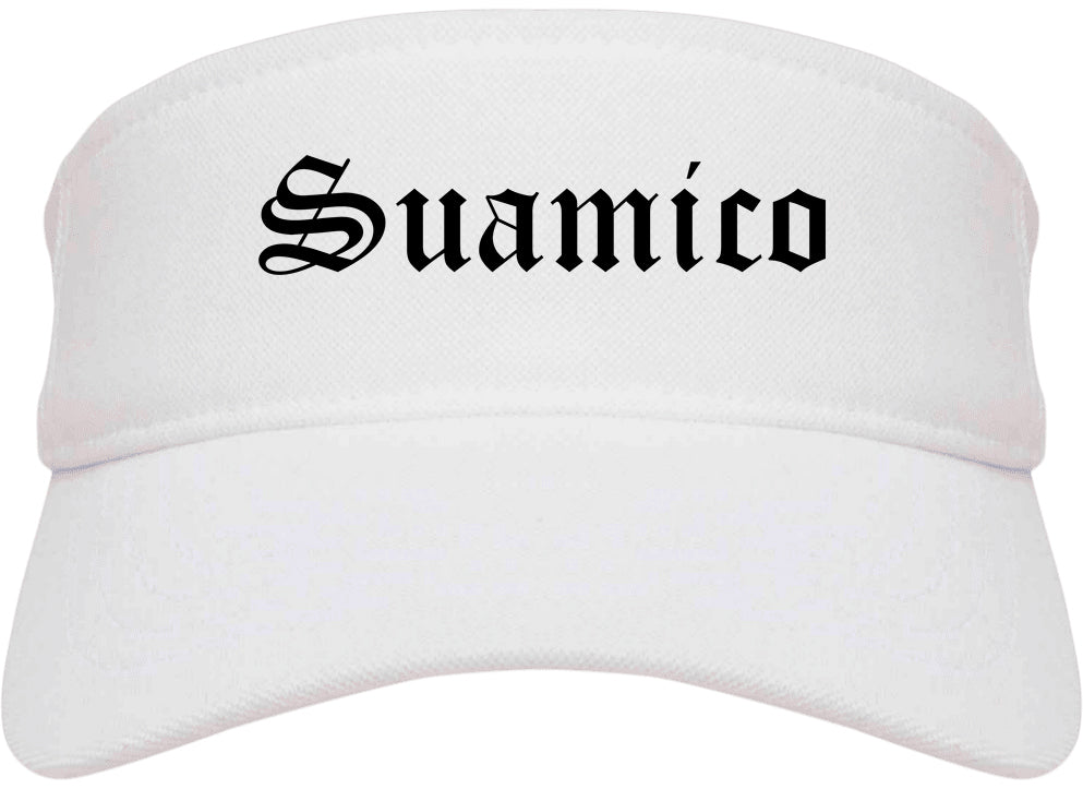 Suamico Wisconsin WI Old English Mens Visor Cap Hat White