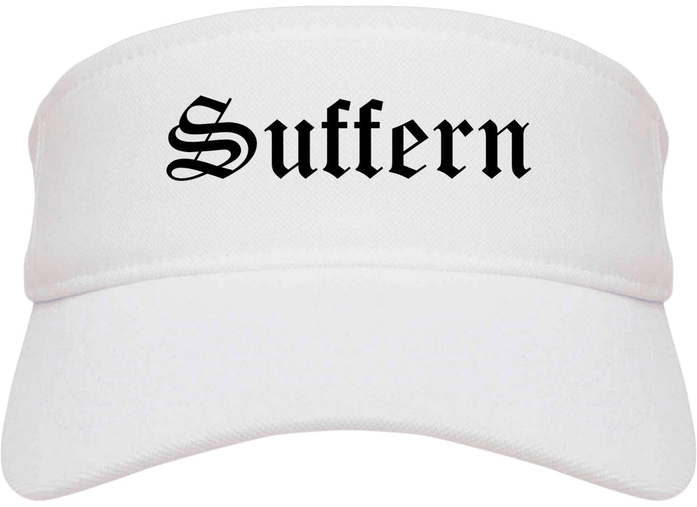Suffern New York NY Old English Mens Visor Cap Hat White