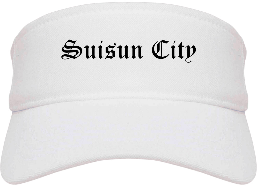 Suisun City California CA Old English Mens Visor Cap Hat White
