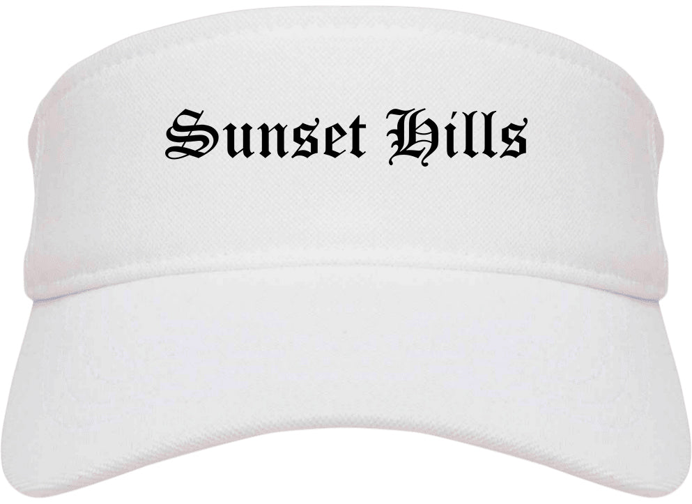 Sunset Hills Missouri MO Old English Mens Visor Cap Hat White