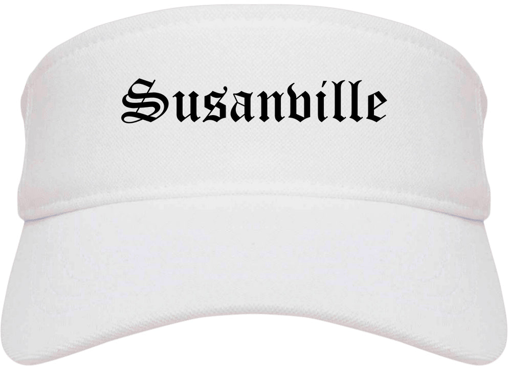 Susanville California CA Old English Mens Visor Cap Hat White