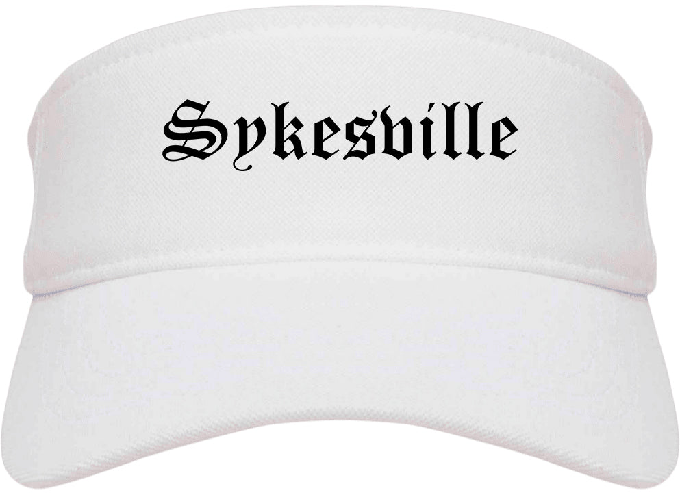 Sykesville Maryland MD Old English Mens Visor Cap Hat White