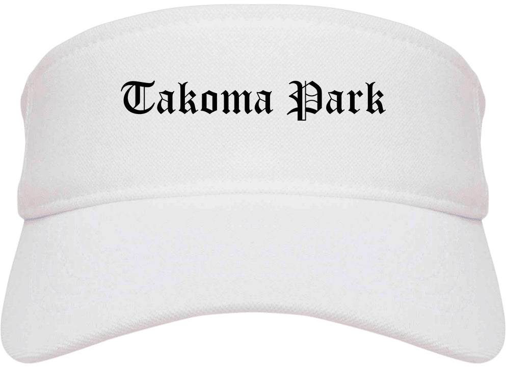 Takoma Park Maryland MD Old English Mens Visor Cap Hat White