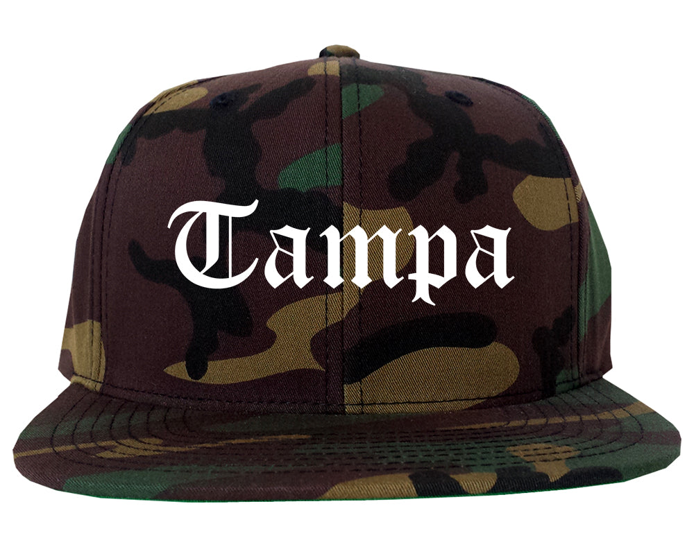 Tampa Florida FL Old English Mens Snapback Hat Army Camo