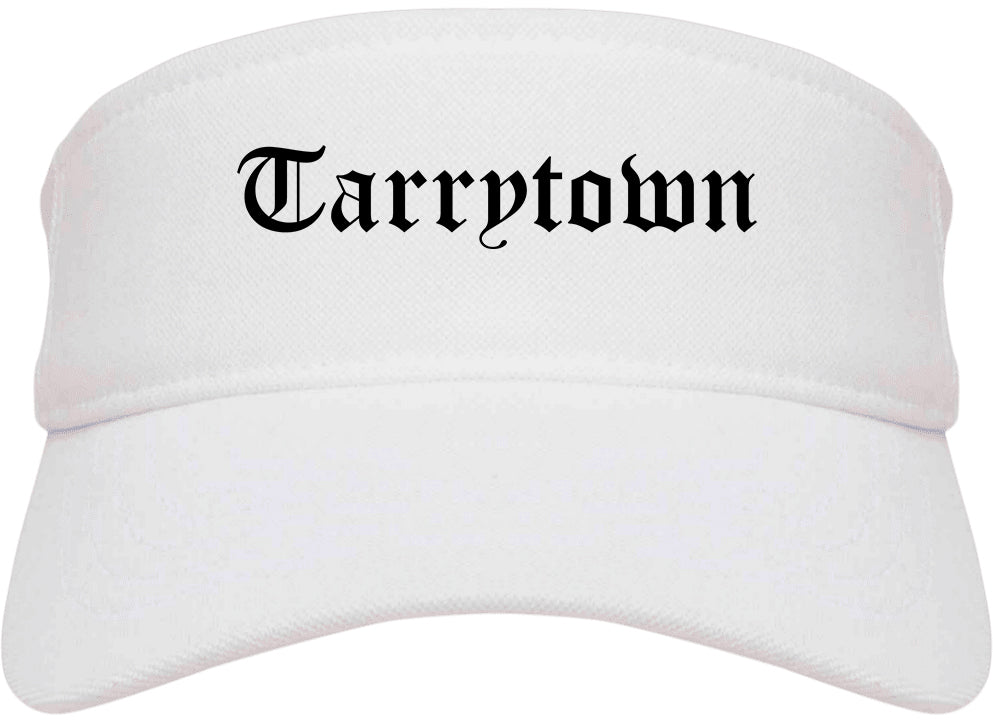 Tarrytown New York NY Old English Mens Visor Cap Hat White