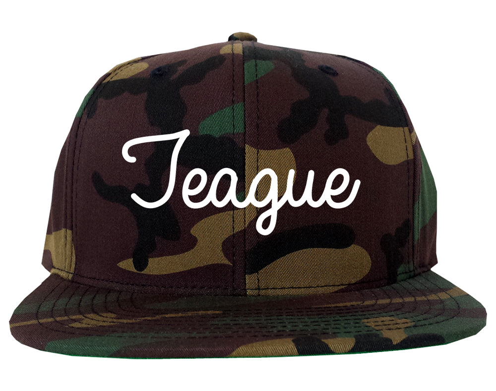 Teague Texas TX Script Mens Snapback Hat Army Camo