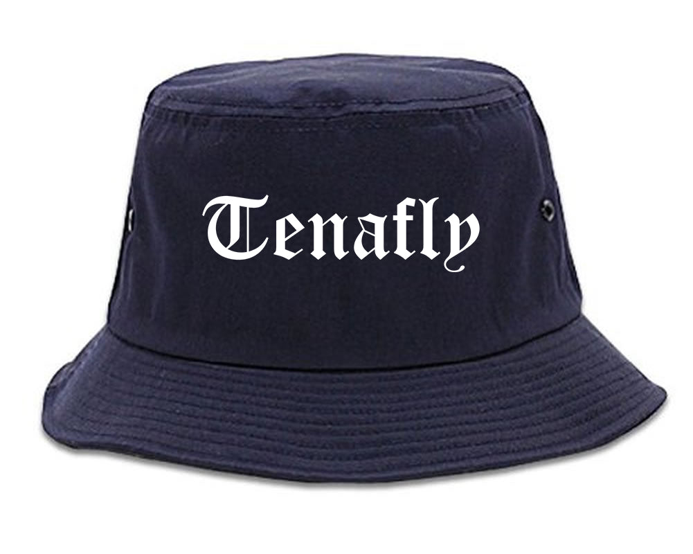 Tenafly New Jersey NJ Old English Mens Bucket Hat Navy Blue