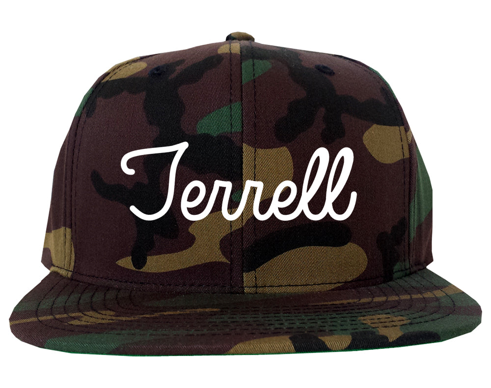 Terrell Texas TX Script Mens Snapback Hat Army Camo