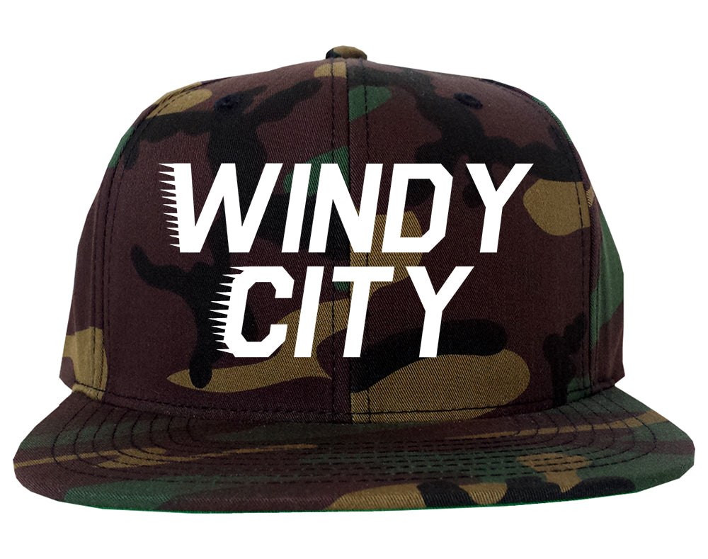 The Windy City Chicago Illinois Mens Snapback Hat Camo