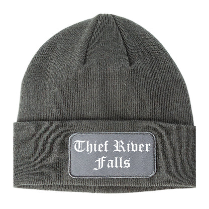 Thief River Falls Minnesota MN Old English Mens Knit Beanie Hat Cap Grey