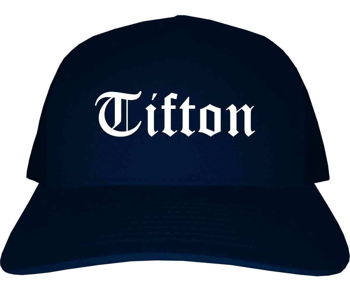 Tifton Georgia GA Old English Mens Trucker Hat Cap Navy Blue