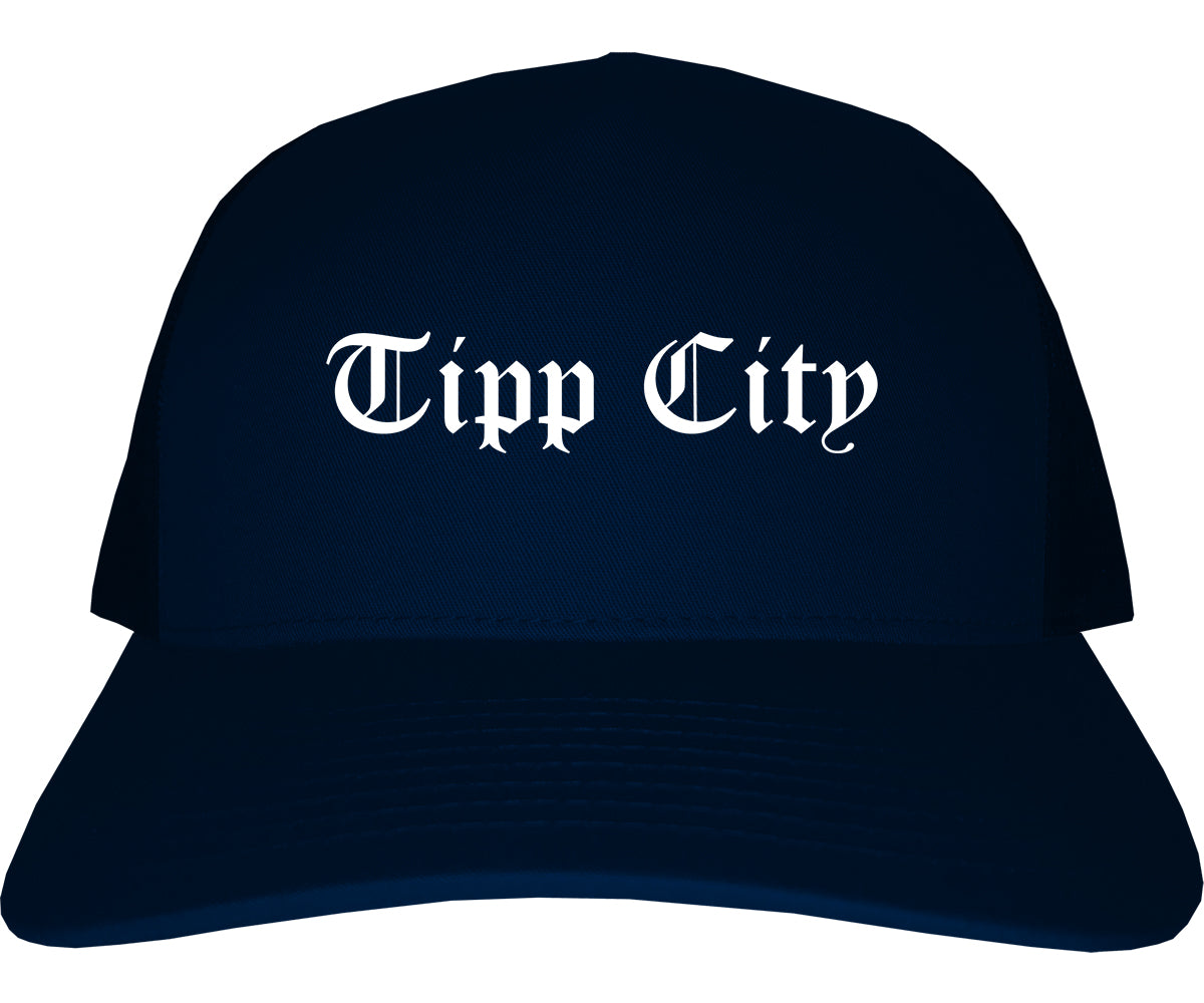 Tipp City Ohio OH Old English Mens Trucker Hat Cap Navy Blue