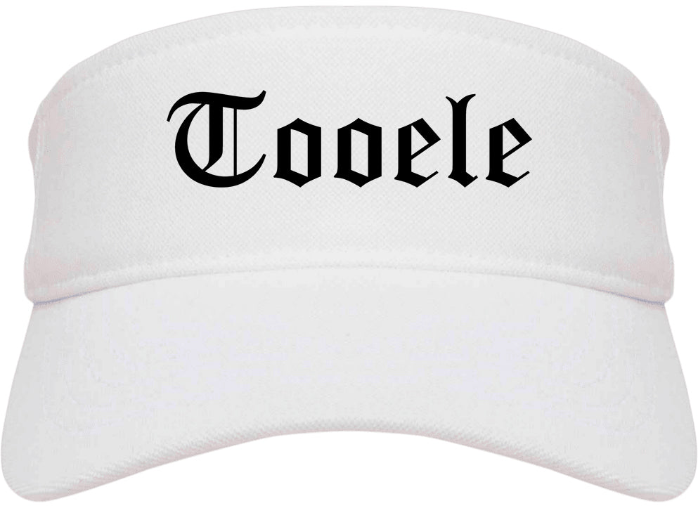 Tooele Utah UT Old English Mens Visor Cap Hat White