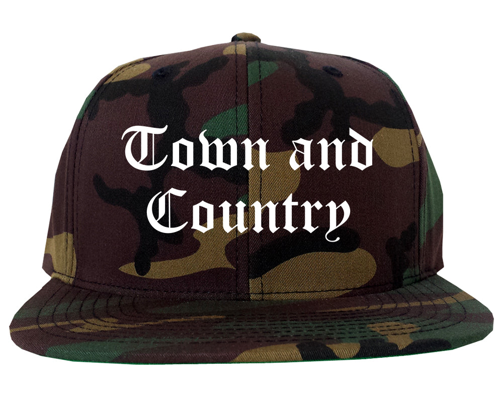 Town and Country Missouri MO Old English Mens Snapback Hat Army Camo