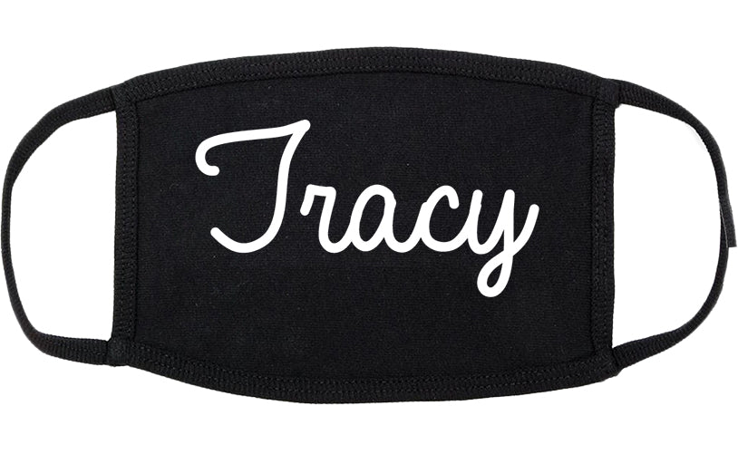 Tracy California CA Script Cotton Face Mask Black