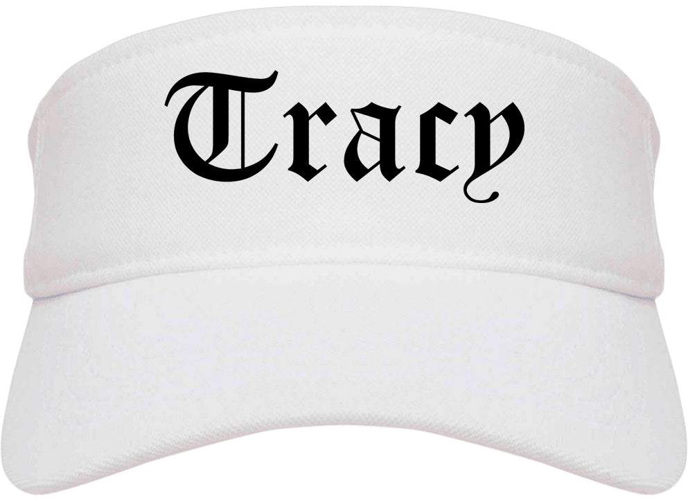 Tracy California CA Old English Mens Visor Cap Hat White