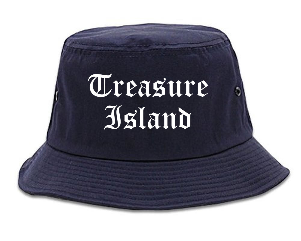 Treasure Island Florida FL Old English Mens Bucket Hat Navy Blue