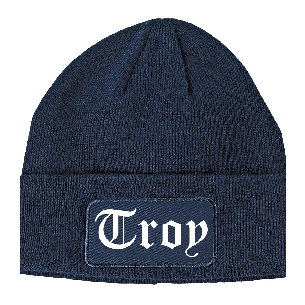 Troy Alabama AL Old English Mens Knit Beanie Hat Cap Navy Blue