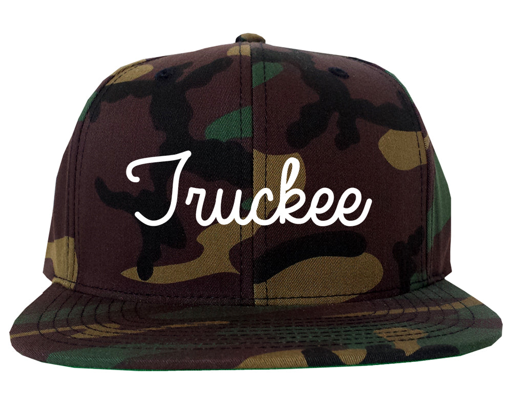 Truckee California CA Script Mens Snapback Hat Army Camo