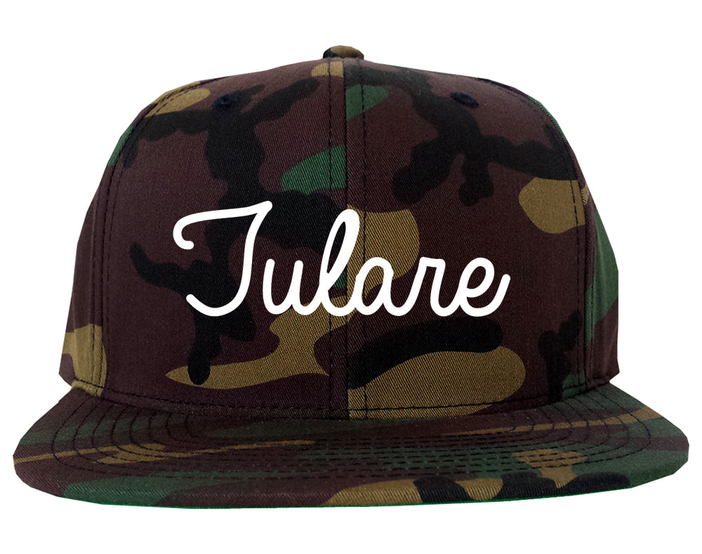 Tulare California CA Script Mens Snapback Hat Army Camo