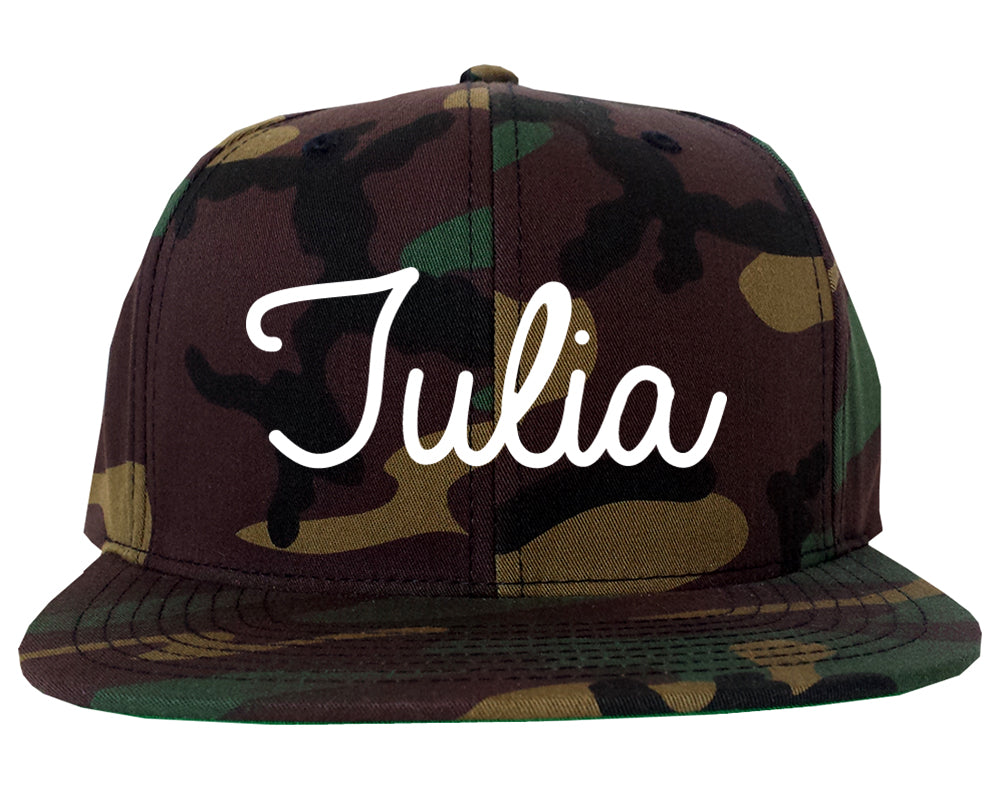 Tulia Texas TX Script Mens Snapback Hat Army Camo