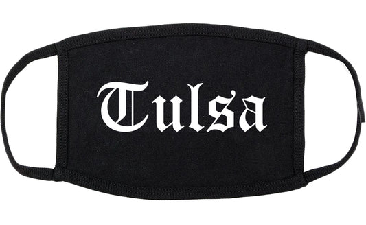 Tulsa Oklahoma OK Old English Cotton Face Mask Black