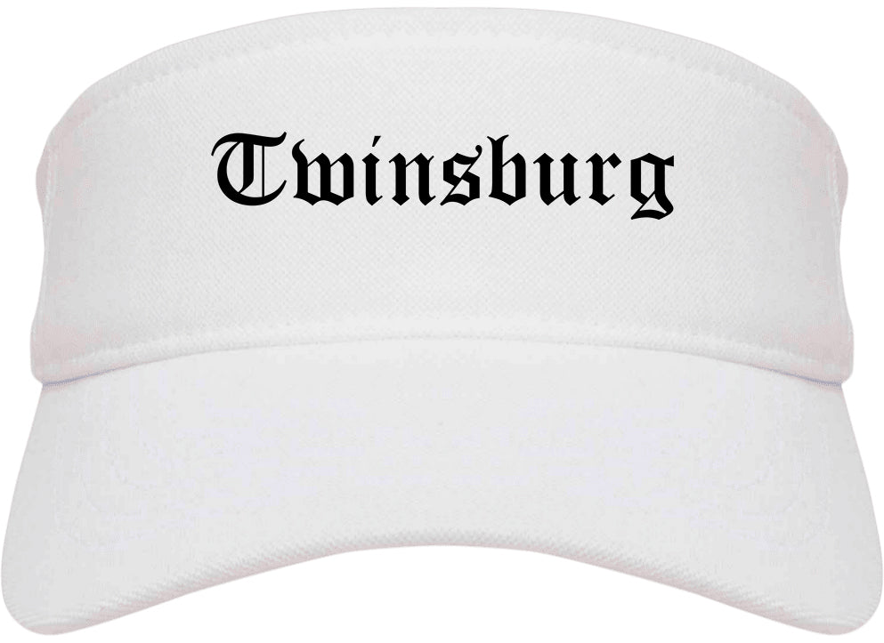 Twinsburg Ohio OH Old English Mens Visor Cap Hat White